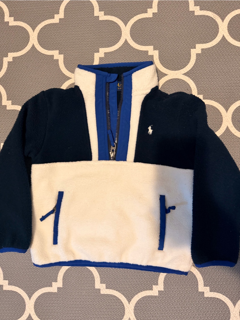 Ralph Lauren Kids Navy and White Fleece Quarter zip sweater